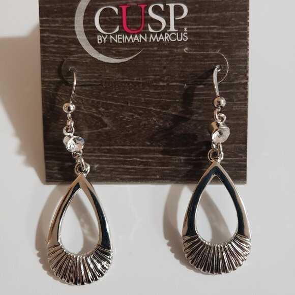 Dainty Silver-tone Crystal Teardrop Dangling Earrings - CUSP by Neiman Marcus - Picture 4 of 11